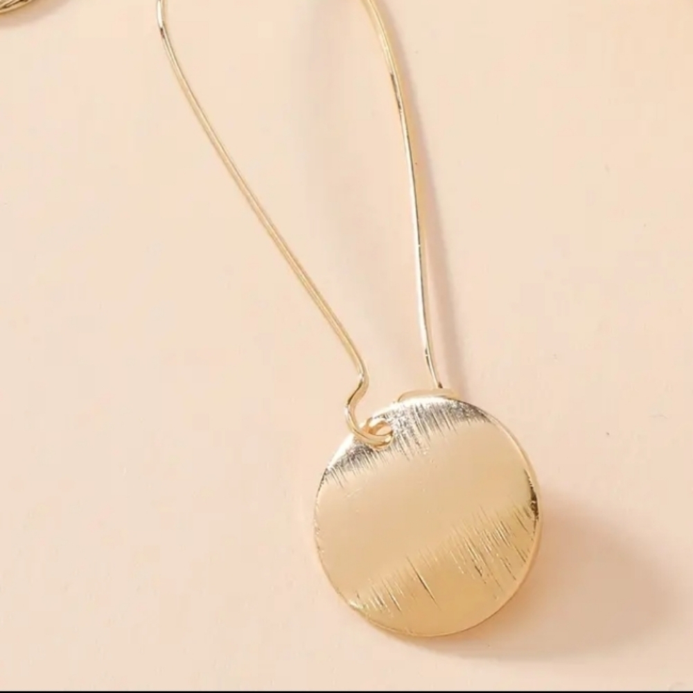 Brushed Gold Glossy Disc Drop Hook Earrings - Picture 6 of 9
